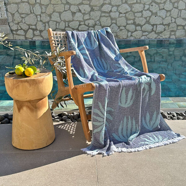 Hamamdoek Palm Beach Green-Dark Blue