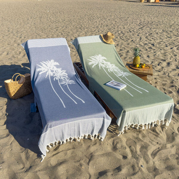 Beachbed Cover Three Palms Navy Blue