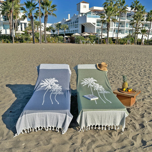 Beachbed Cover Three Palms Navy Blue