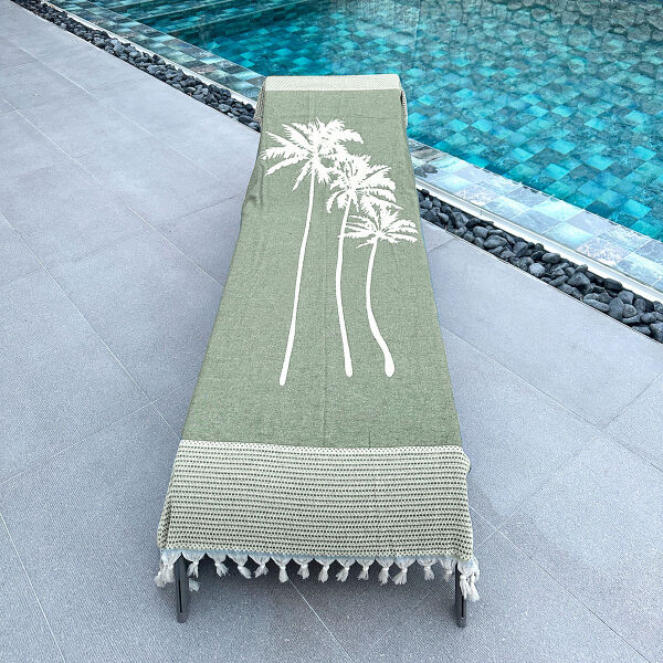 Hamamdoek, Hamamtuch, Hammam towel, Fouta, Serviette de Hammam Three palms Chive Green