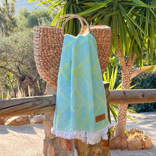 Hamamdoek Hammamtowel Hamamtuch Fouta Botanic Art Turquoise Lemon