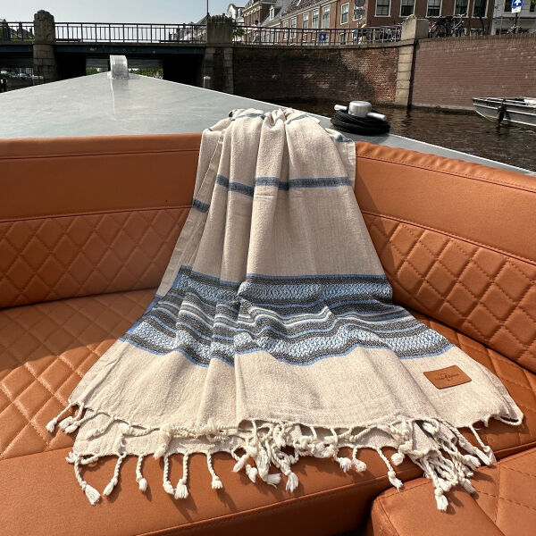 Hamamdoek saunadoek Coconut  Beige - Blue
