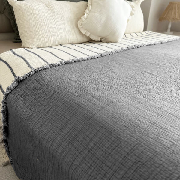 Bedsprei Mousseline 4 laags  Chic Anthracite