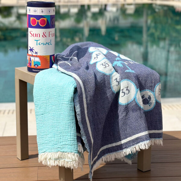Hamamdoek saunadoek Sun & Fun Game Towel Blue