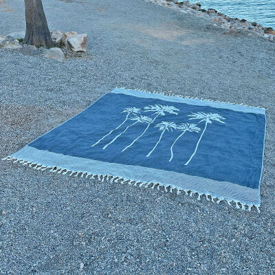 Hamamdoek Six Palms Navy Blue