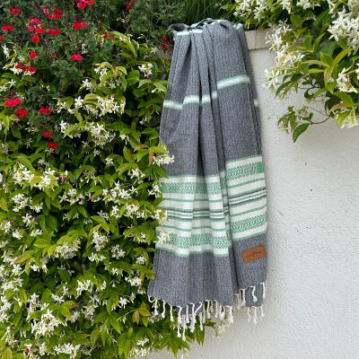 Hamamdoek saunadoek Sea Me Black-Applegreen 