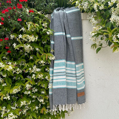 Hamamdoek saunadoek Sea Me  Black-Turquoise