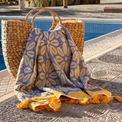 Hamamdoek saunadoek Daisy Yellow - Dark Blue