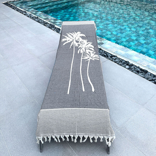 Hamamdoek, Hamamtuch, Hammam towel, Fouta, Serviette de Hammam Three palms Black Beauty