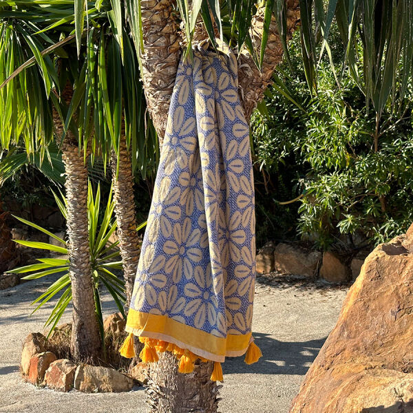 Fouta Daisy Yellow - Dark Blue