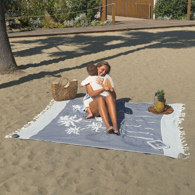 Grande serviette de hammam Six Palms Navy Blue