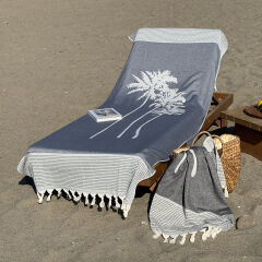 Beachbed cover Three Palms Navy Blue